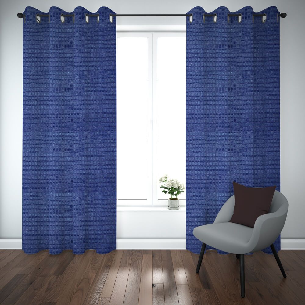 Self Jacquard Curtains royal blue