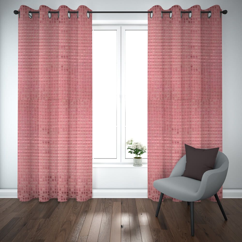 Self Jacquard Curtains Pink