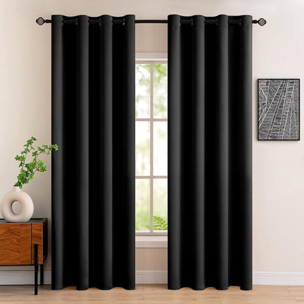 Self Plain Curtains Black