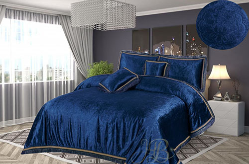 Self Design Velvet Bedsheet royal blue