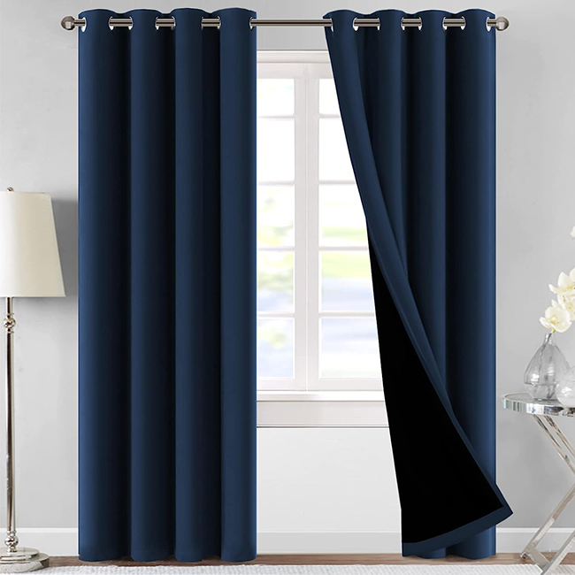 Self Jacquard blackout curtains Navy Blue