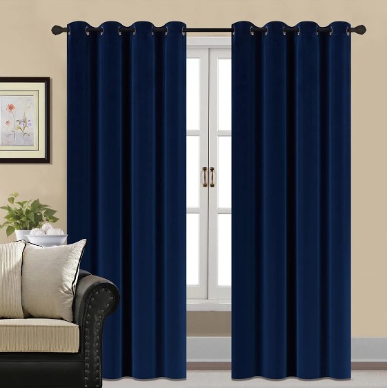 plain velvet curtains Blue