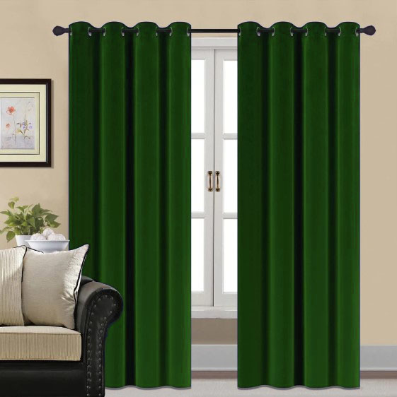 plain velvet curtains Green