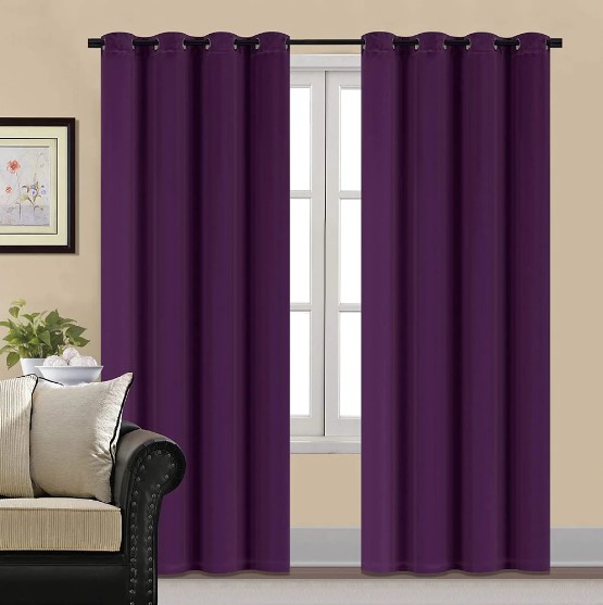 plain velvet curtains Purple