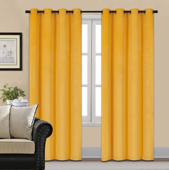 plain velvet curtains Yellow