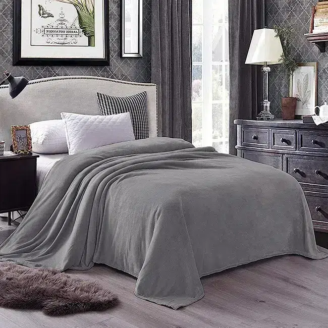 Flannel Fleece Blanket-Light Grey