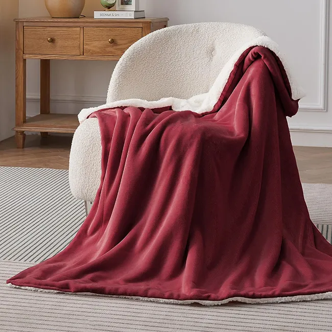 Sherpa Fleece Blankets-Maroon