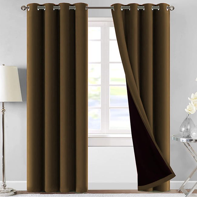 Self Jacquard blackout curtains Brown