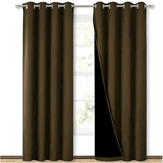 Self Jacquard blackout curtains brown