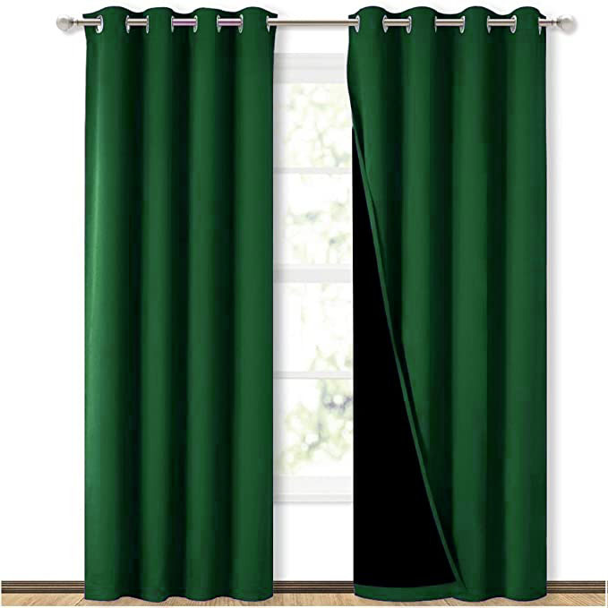 Self Jacquard blackout curtains Dark Green