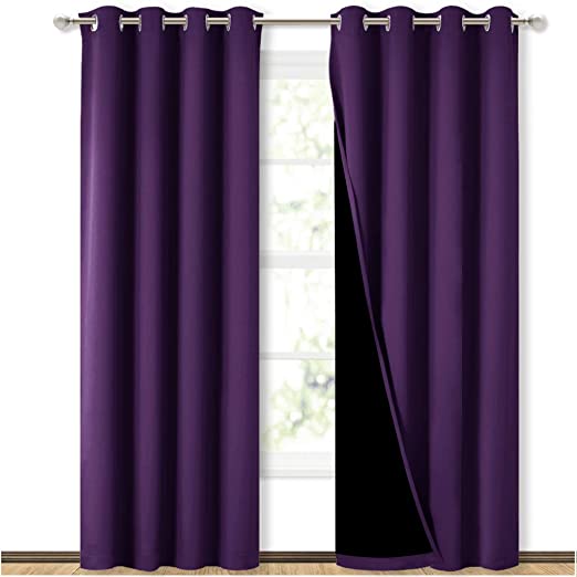 Self Jacquard blackout curtains Dark Purple