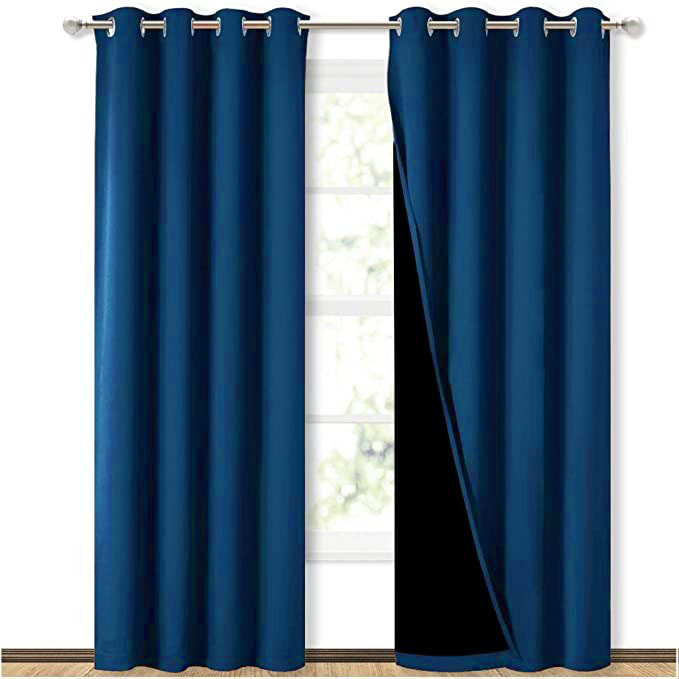 Self Jacquard blackout curtains royal Blue