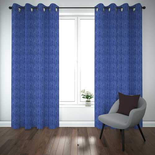 Self Design Premium Jacquard Curtains royal blue