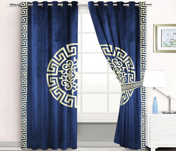 Luxury Velvet Splendid Curtains navy blue white