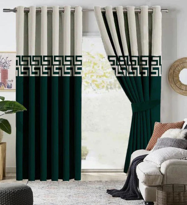 Luxury Velvet Curtains white green