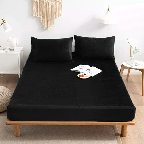 Velvet Fitted Bed Sheet Black