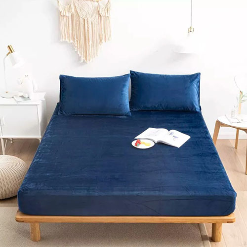 Velvet Fitted Bed Sheet Blue