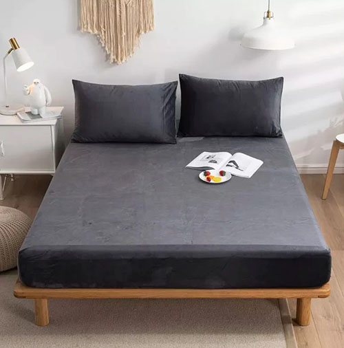 Velvet Fitted Bed Sheet Grey
