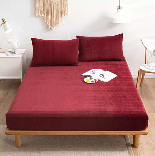 Velvet Fitted Bed Sheet Maroon