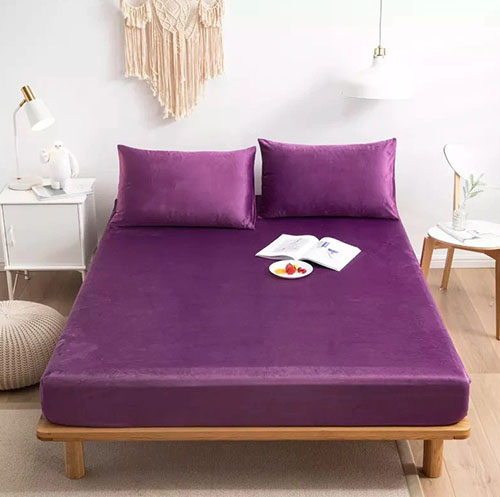 Velvet Fitted Bed Sheet Plum