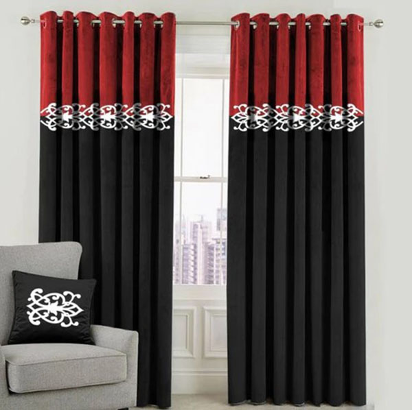 Luxury Velvet Curtains maroon black 2