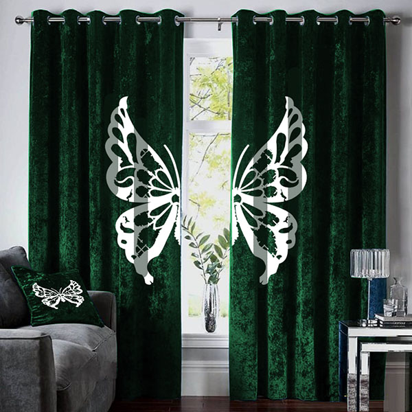 Luxury Velvet Curtains green white