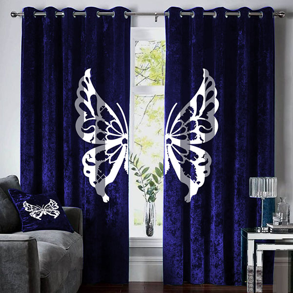 Luxury Velvet Curtains royal blue white