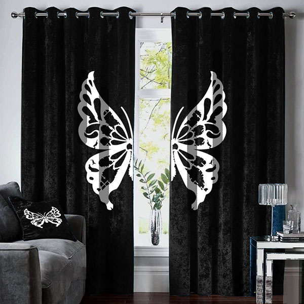 Luxury Velvet Curtains black white