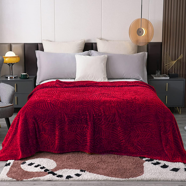 Embossed Flannel Fleece Blanket-Red
