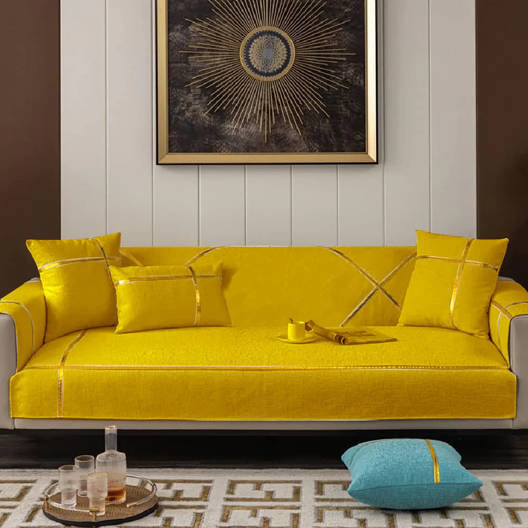 Velvet sofa runner yellow
