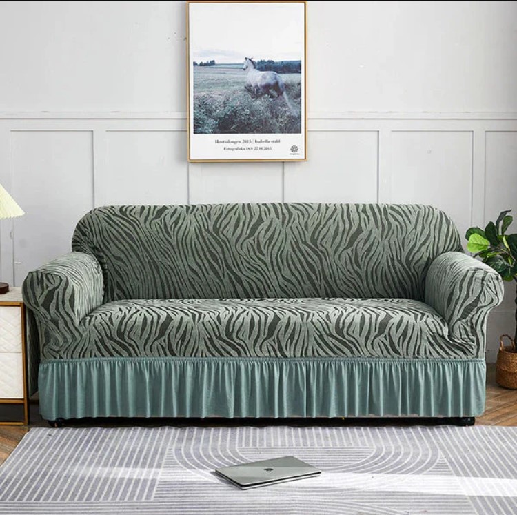 Zebra Velvet Turkish Sofa Cover-green