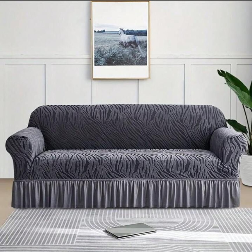 Zebra Velvet Turkish Sofa Cover-grey