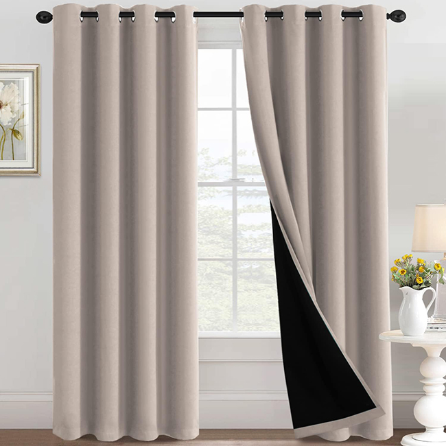 Self Jacquard blackout curtains Fawn