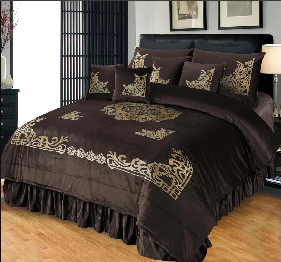 Embossed Velvet Bridal Bed Set Chocolate