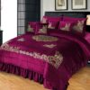 Embossed Velvet Bridal Bed Set Maroon